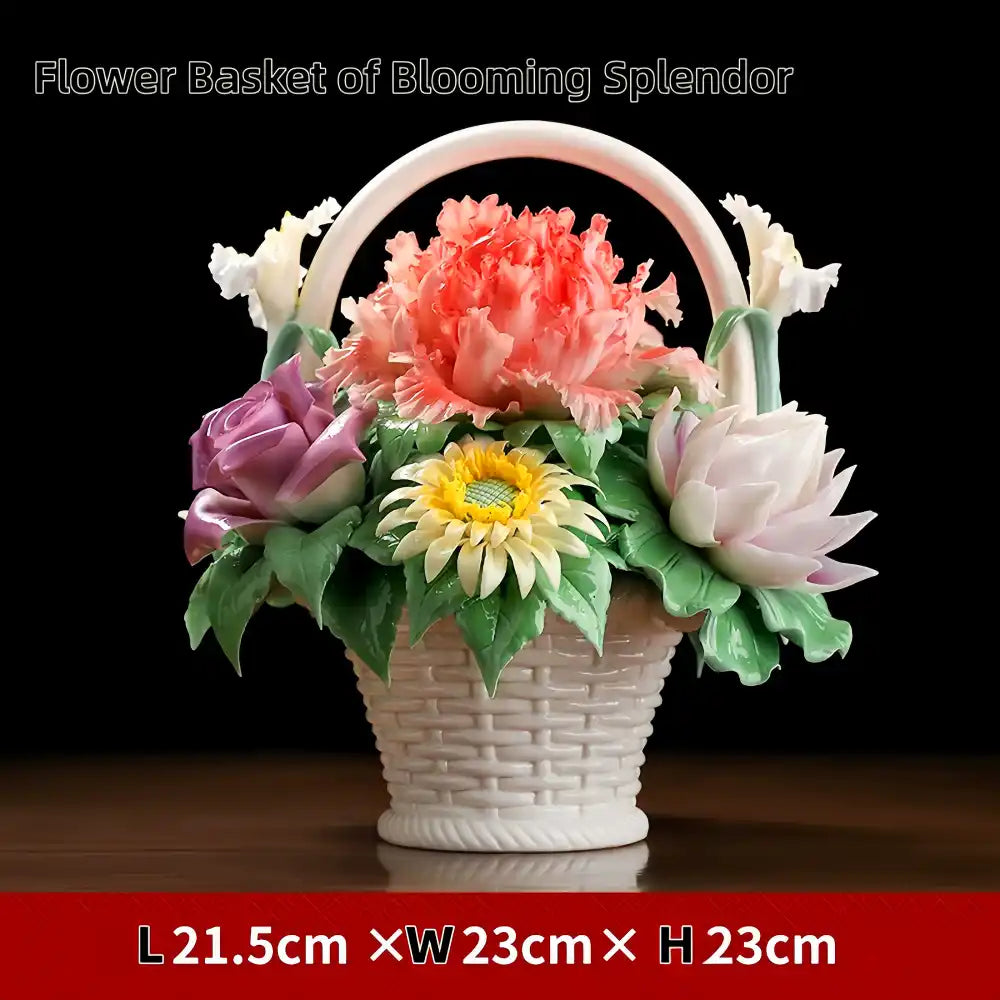 Blooming Splendor" Handmade Porcelain Flower Basket – Intangible Cultural Heritage (1kg / 3kg)