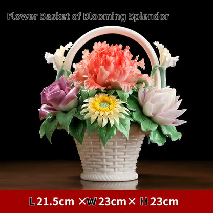 Blooming Splendor" Handmade Porcelain Flower Basket – Intangible Cultural Heritage (1kg / 3kg)