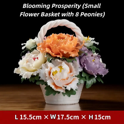 Blooming Splendor" Handmade Porcelain Flower Basket – Intangible Cultural Heritage (1kg / 3kg)