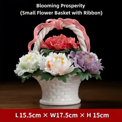 Blooming Splendor" Handmade Porcelain Flower Basket – Intangible Cultural Heritage (1kg / 3kg)