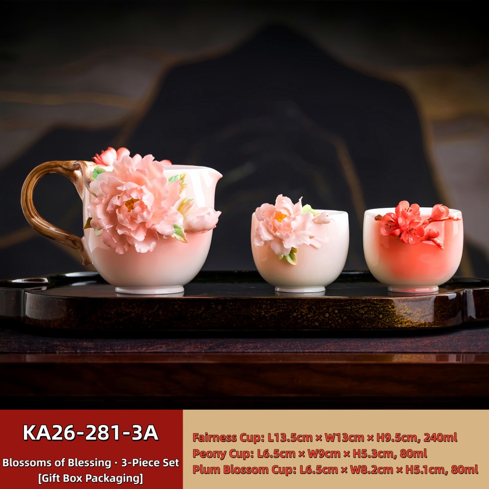 Intangible Cultural Heritage Hand-Pinched Tea Set Gift Box - 3-Piece & 5-Piece Bestie Edition - A-25