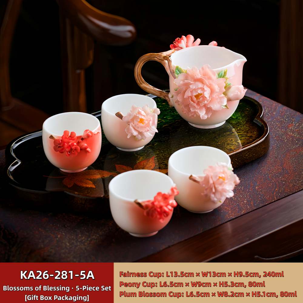 Intangible Cultural Heritage Hand-Pinched Tea Set Gift Box - 3-Piece & 5-Piece Bestie Edition - A-25