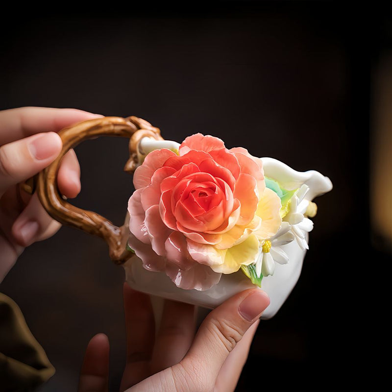Intangible Cultural Heritage Hand-Pinched Flower Mug - A-29