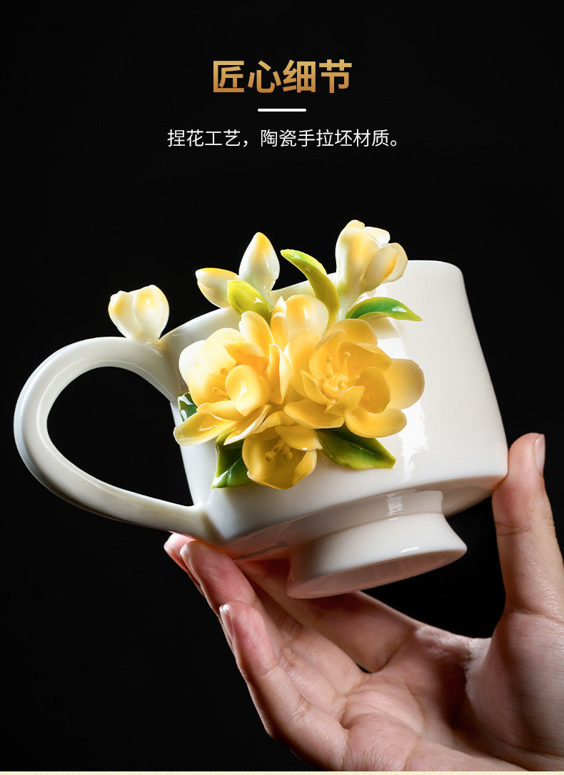Intangible Cultural Heritage Hand-Pinched Flower Mug - A-18